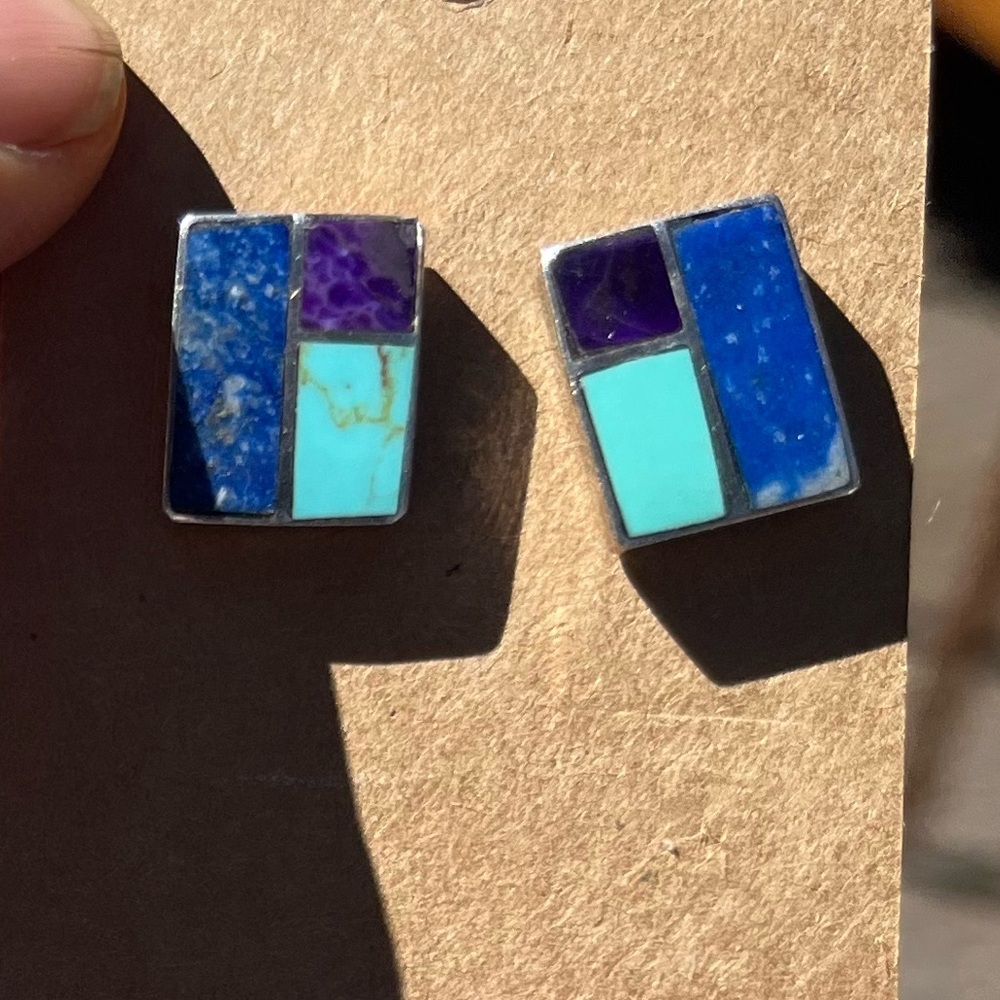 Vintage Sterling and Lapis, Turquoise and Sodalite earrings